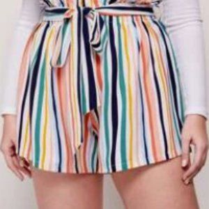 SHEIN Plus Paperbag Waist Belted Colorful Striped Shorts 3XL